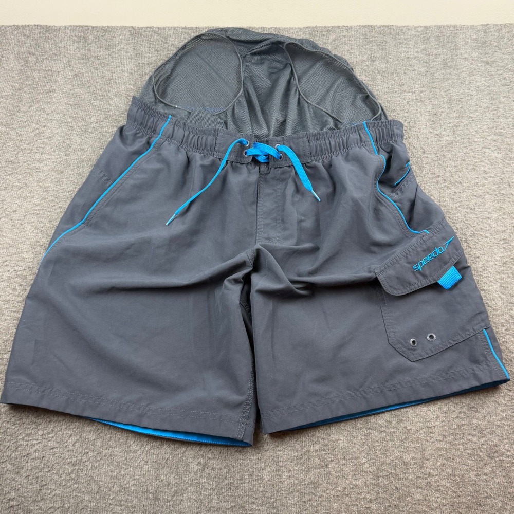 Speedo Swim Trunks Men's Size Medium Gray Blue Cargo Pocket Board Shorts - Picture 4 of 10